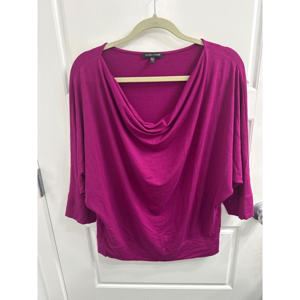Eileen Fisher‎ Magenta Purple Cowl Neck Dolman Sleeve Jersey Knit Top Womens S